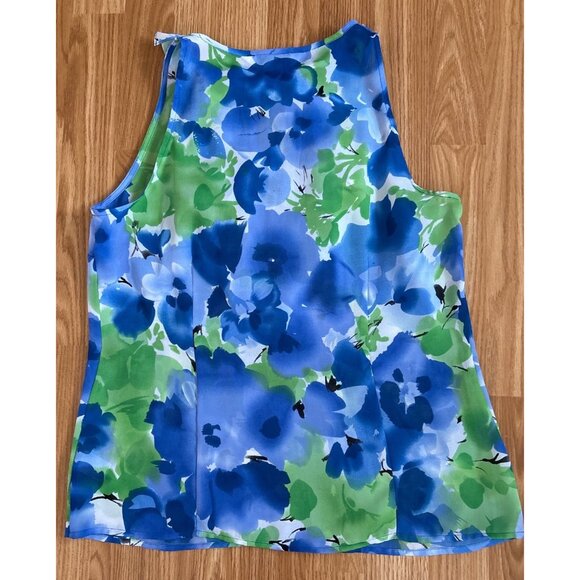 Allison Taylor Sleeveless Blouse Womens Med Floral Ruffle Blue Green Office Top - Picture 5 of 6